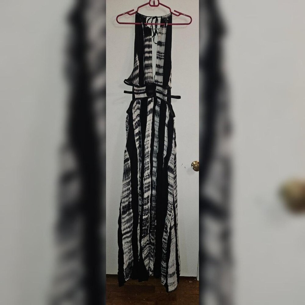 Black and white tie-dye maxi dress with tie-up back by Fashion Nova